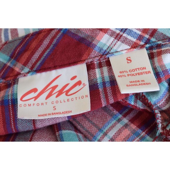 Vintage 90s Red Plaid Button up Blouse by CHIC | size S - Picture 8 of 10